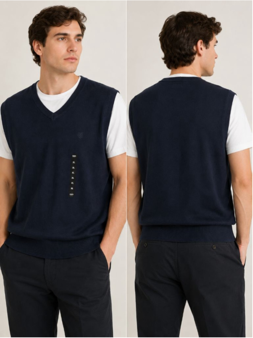 Chaps Ralph Lauren Sweater Vest XL Navy Blue V-Neck Cotton Knit NWT